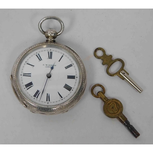 105 - Sterling silver cased - ladies pocket watch, J.W Benson London - with keys