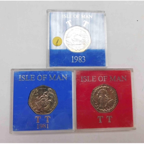 108 - Three - Isle Of Man TT 50p coins - dated 1981,1982 & 1983