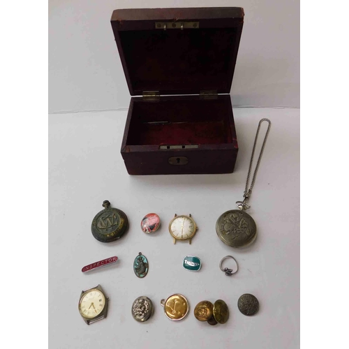 114 - Mixed items including - button pocket watches & enamelled badges