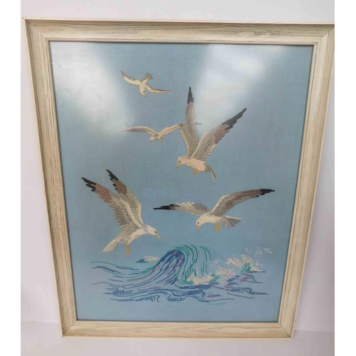 12 - Vintage embroidery Seagull scene