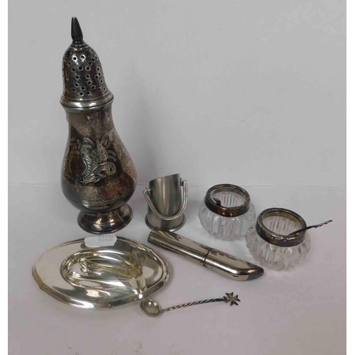 154 - Silver & white metal items - including pair of Victorian salt pots & spoons