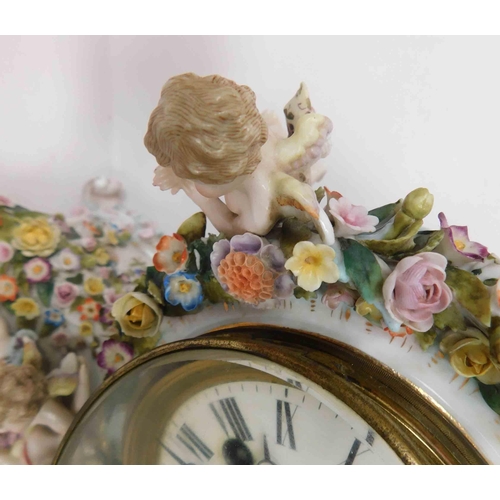 156 - Antique German ceramic - cherub clock & figure - require attention