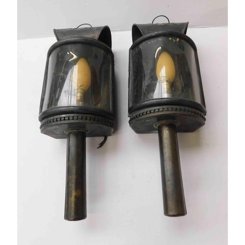 196 - Pair of antique style - VR coach lamps converted to electric