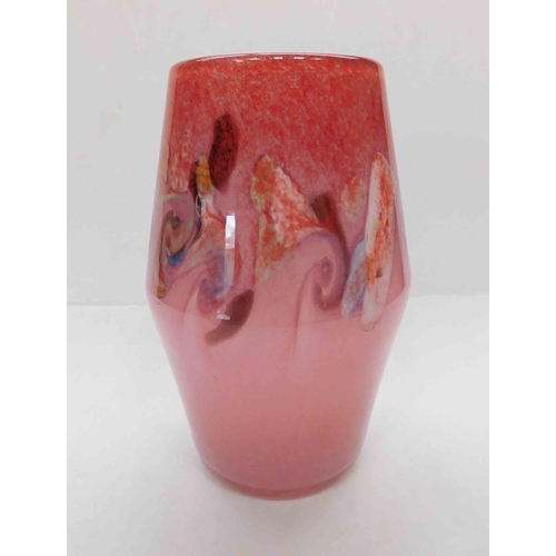 207 - Vintage - hand blown pink glass vase