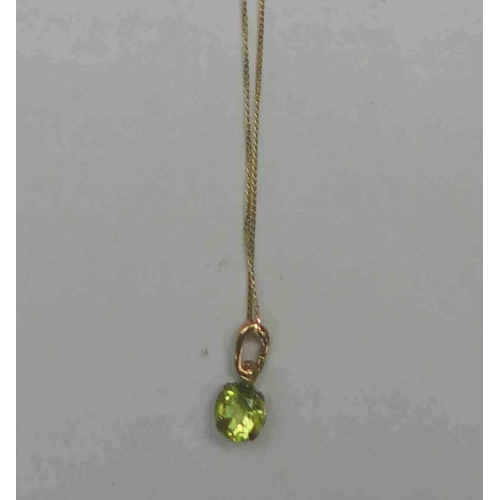 213 - 9ct Gold chain & peridot pendant - stamped 375