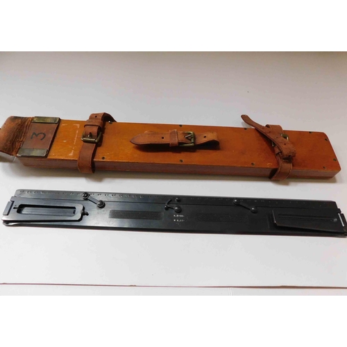 22 - British Military issue - metal field Cartographers slide rule & fitted case marked with Crows Foot