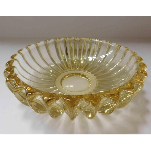 228 - 1960's Mid century vintage - Citrine scalloped glass centrepiece bowl - marked France approximately ... 