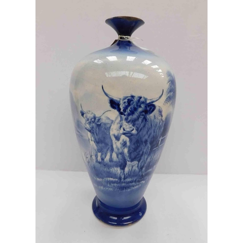 246 - Chinese blue & white vase - decorated with bulls - approx. 11 1/2