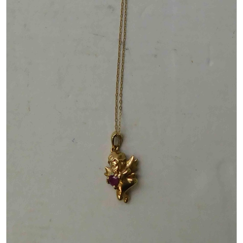 253a - 9ct Gold chain & amethyst cherub pendant