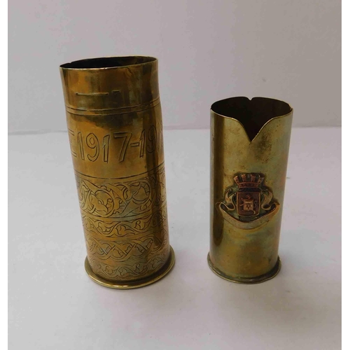 256 - Two - WWI era trench art vases...