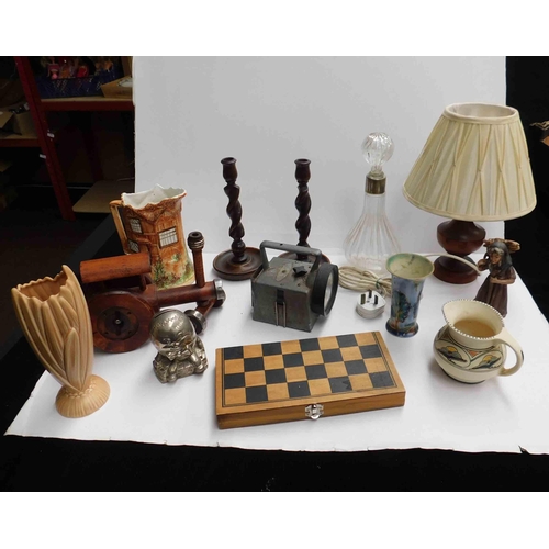 32 - Mixed items including - barley twist candlesticks & railway torch...