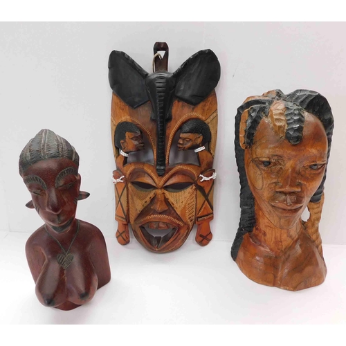 50 - African hand carved wood ware - including Kenyan mask...