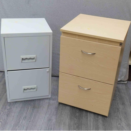 536 - 2x Drawer wooden filing cabinet and 2x drawer metal filing cabinet - with key...