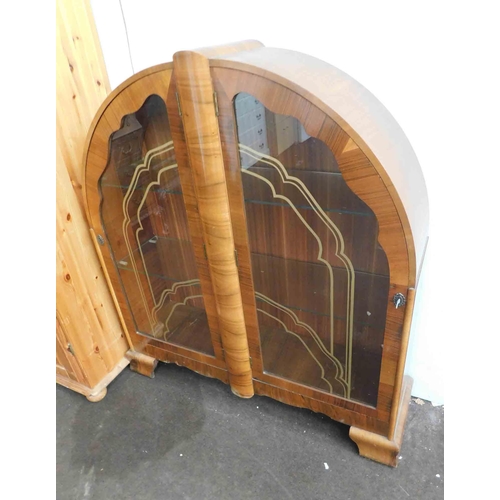 545a - Art Deco burr walnut arched top display cabinet...