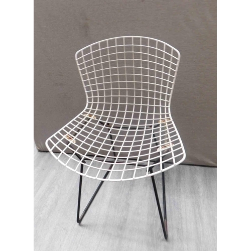 546 - Vintage 1950's Harry Bertoia for Knoll, wire side chair - white chair on black base