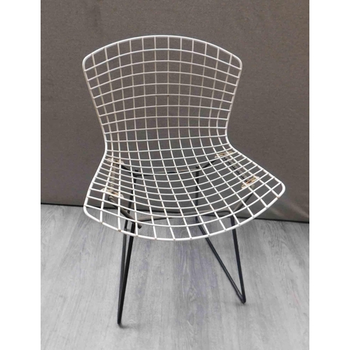 548 - Vintage 1950's Harry Bertoia for Knoll, wire side chair - white chair on black base...