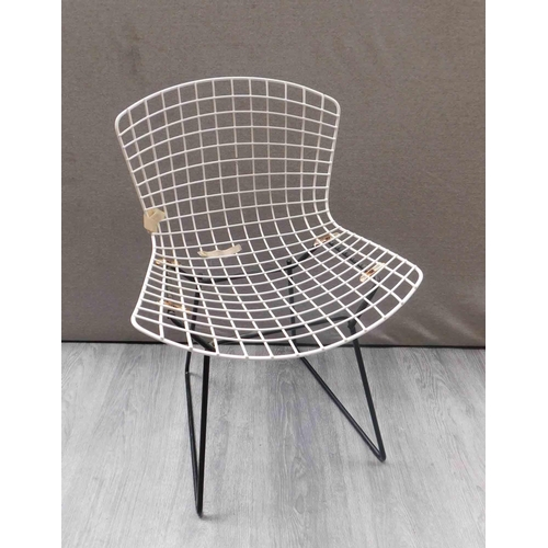 549 - Vintage 1950's Harry Bertoia for Knoll, wire side chair - white chair on black base...