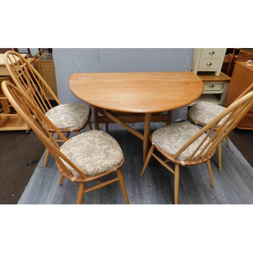 554 - Ercol elm drop leaf extending table and 4x chairs - mid-century...