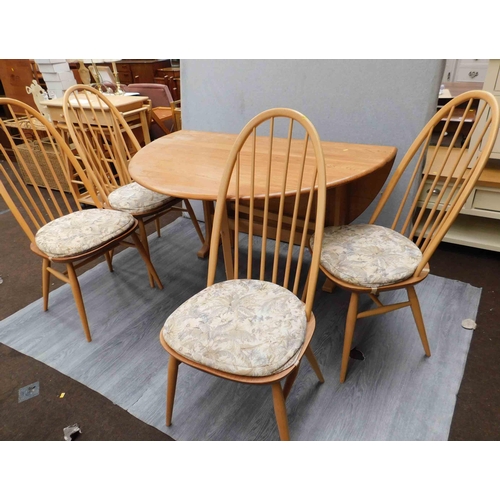 554 - Ercol elm drop leaf extending table and 4x chairs - mid-century...