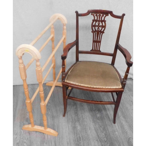 556 - Antique reception chair & towel rail