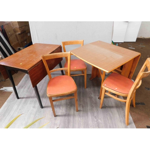 560 - Drop leaf 60s table, 3x chairs and 1x other table (1 chair as seen)