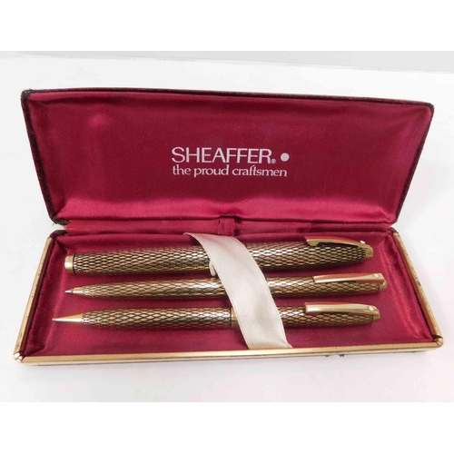 98 - Sheaffer imperial - 14k gold diamond pattern pen set in original box - 14k nib pen & pencil 14k fill... 