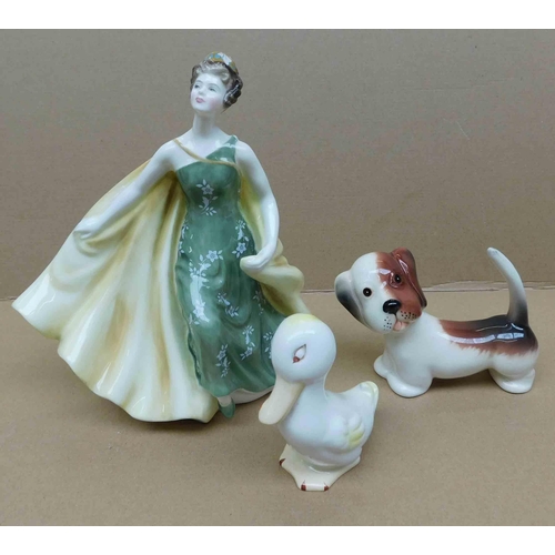 131 - Royal Doulton - Alexandra HN2398 & Beswick duck & dog - no damage