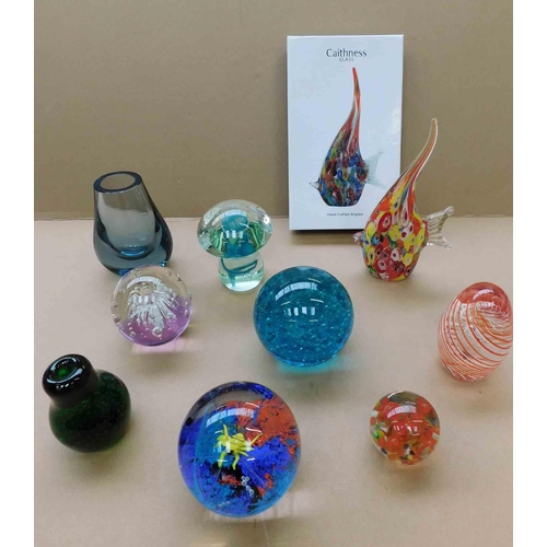 259 - Glass paperweights & Caithness fish