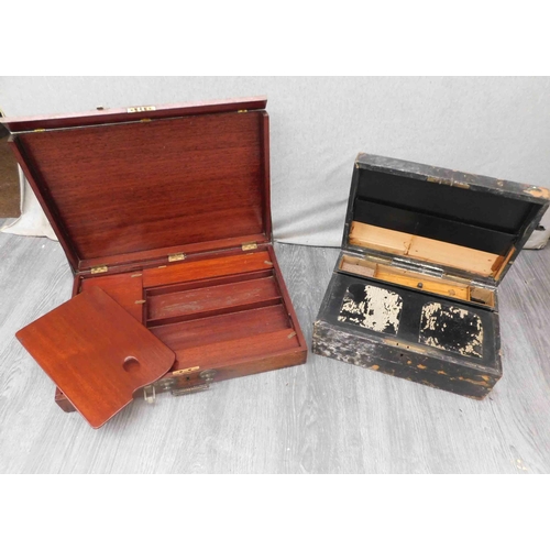 641 - 2x Vintage wooden boxes - artists box and writing slope, in-scripted 1892