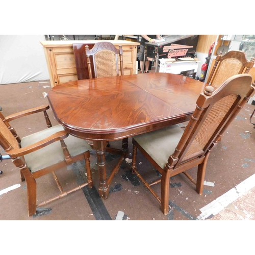 747 - Extending large table with 4x rattan backed chairs