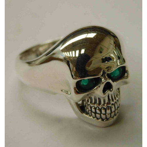 145 - Silver - stone set skull ring