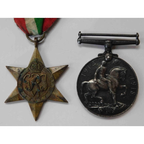 155 - WWII era medal - The Italy Star & WWI British silver medal