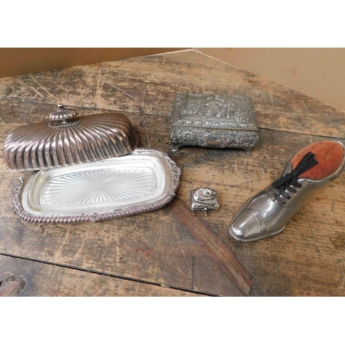 165 - Silver plate items including - Viners butter dish