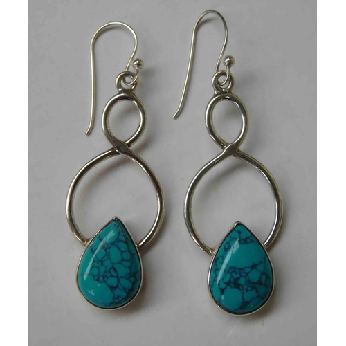 215 - Pair of silver & turquoise earrings