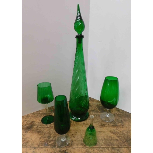 24 - Green glass including - genie bottle approx 26