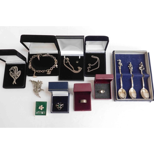 241 - Mixed jewellery & spoons including - hallmarked sterling silver