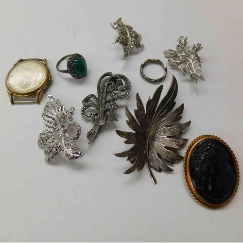 244 - Mixed jewellery including - silver, black Cameo & marcasite brooches