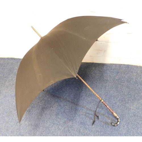 25 - Paragon vintage bamboo umbrella - 18ct gold detail & hand painted handle by S Fox & Co Ltd