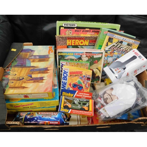 610 - Box of mixed collectables incl: Game-boy, games, vintage jigsaws, Dinky etc