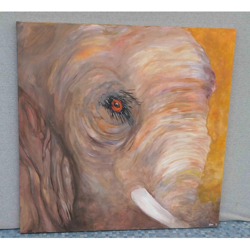 637 - Acrylic elephant painting on canvas frame approx 36x36