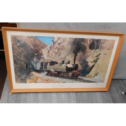 638a - Framed 'the Climb to Asmara' signed by Terence Cuneo