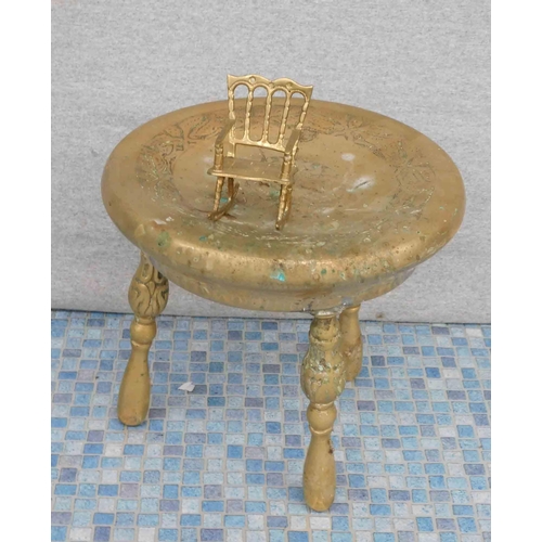 656 - Brass 3 legged milking stool + 1 other