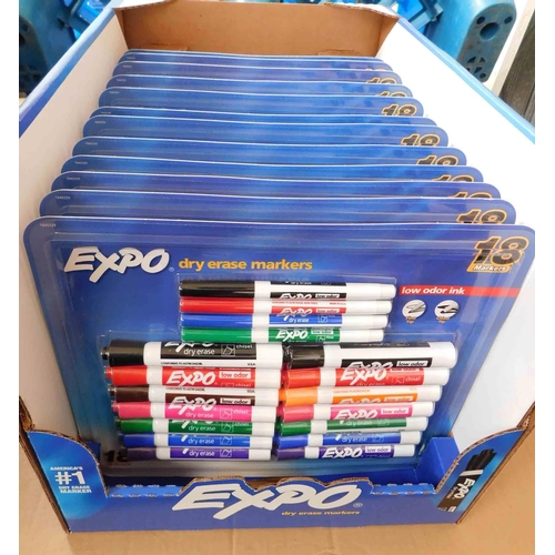 665 - Full box of 12x dry erase marker sets - 18x markers per set