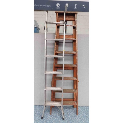 760 - Wooden stepladder 7 rung and aluminium 6 rung stepladder