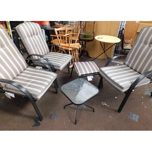 820 - Hawaii garden set-3x chairs, footrest & glass table