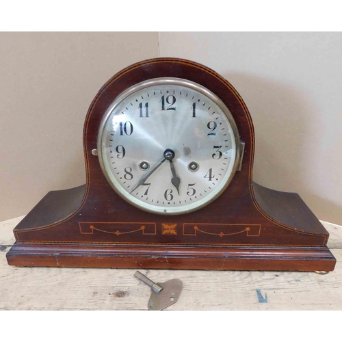 97a - Vintage mantle clock, with key - requires attention