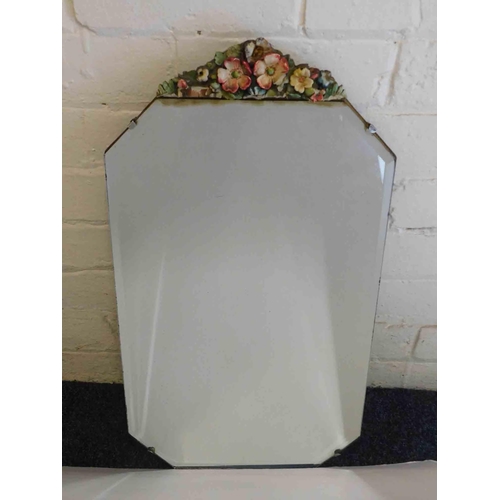 10 - Vintage - floral decorated mirror - damage to flowers