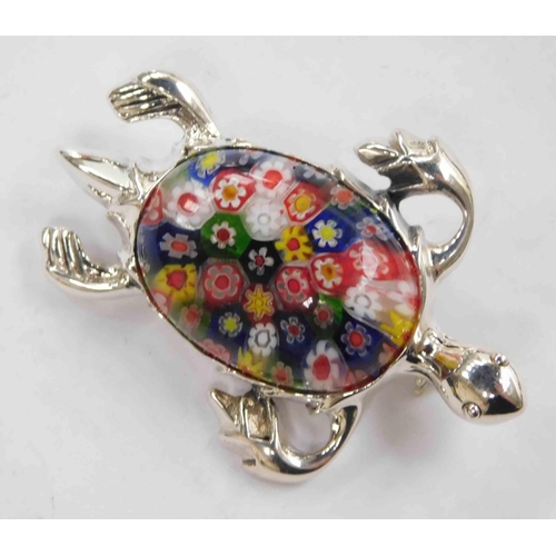 100 - Silver & Millefiori - turtle brooch