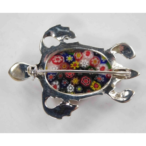 100 - Silver & Millefiori - turtle brooch