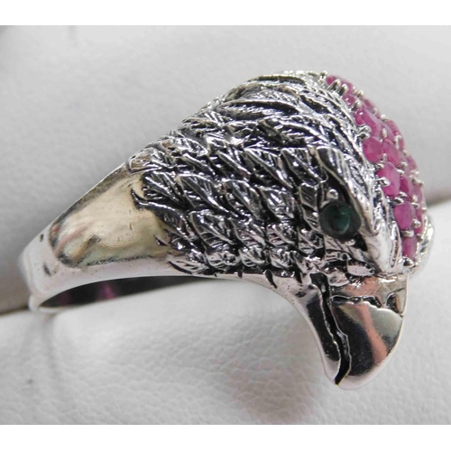 101 - Silver - stone set eagle ring - size R 1/2